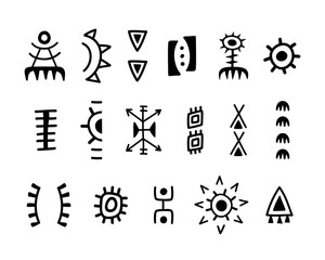 Hand drawn Aztec symbols