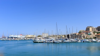 Fototapeta na wymiar Heraklion port and venetian harbour in island of Crete, Greece.