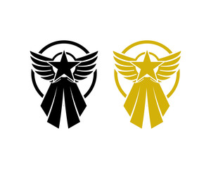 Star Medal with Wings for Champion in the Competition Sign Symbol Icon Logo Vector