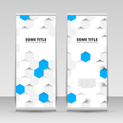 Colorful roll up banner with hexagons. Vector