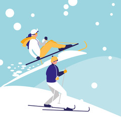 couple practicing skiing on ice avatar character