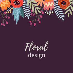 Colorful frame of vintage flowers, floral design, vector