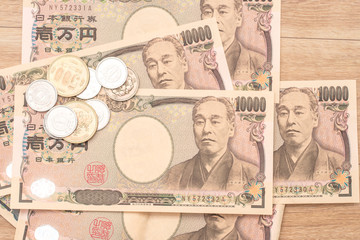 Japanese yen banknotes and Japanese yen coin
