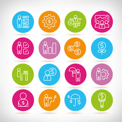 business management icons in colorful buttons