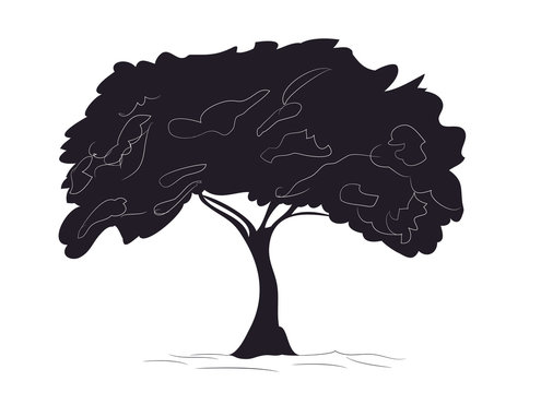 big tree drawing silhouette, vector