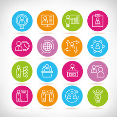 office and business management icons in color buttons