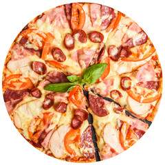 Delicious italian pizza top view isolate