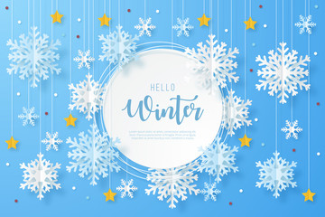 Winter design background. Origami snowfall. Vector Illustration.