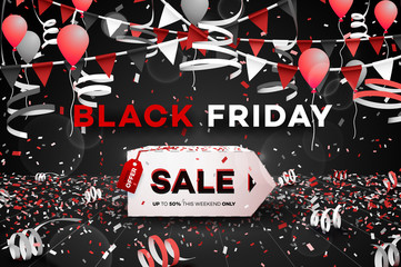 Black Friday Sale Banner. Paper 3d Box. Conceptual Discount Poster. Vector Illustration