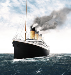 Illustration of the Titanic in the Sea during the Day - obrazy, fototapety, plakaty