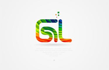 gl g l rainbow colored alphabet letter logo combination