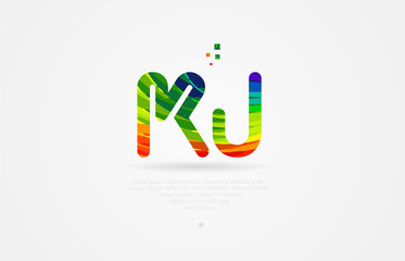 kj k j rainbow colored alphabet letter logo combination