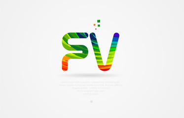 fv f v rainbow colored alphabet letter logo combination
