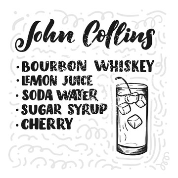 Lettering name of cocktail recipe. Template for card banner and poster for bar menu and restaurant