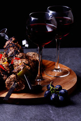 Traditional Georgian drink wine and kebab
