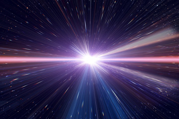 Light speed travel time warp traveling in outer space galaxy. - obrazy, fototapety, plakaty