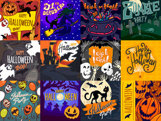 Halloween banner set. Hand drawn set illustration of Halloween vector banner for web design