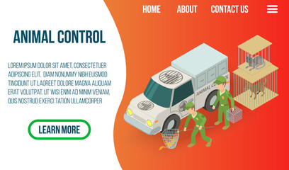 Animal control concept banner. Isometric banner of animal control vector concept for web, giftcard and postcard © ylivdesign