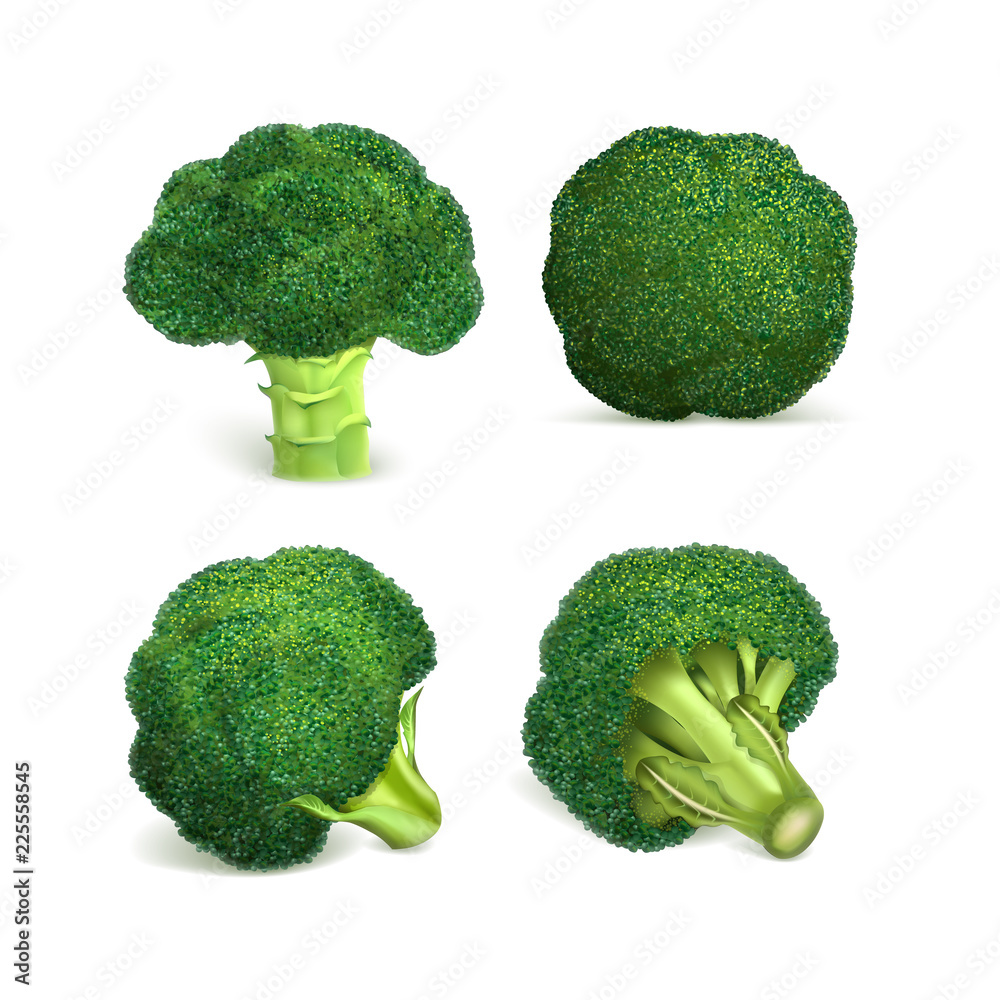 Poster broccoli icon set. realistic set of broccoli vector icons for web design isolated on white backgroun