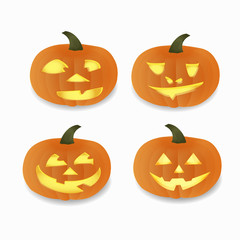 Set of halloween pumpkins, funny faces.Happy Halloween