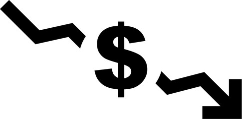 Dollar, arrow indicates price reduction, icon vector