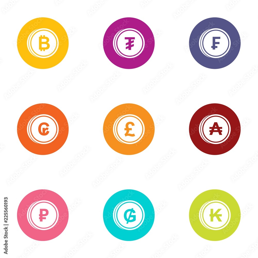 Poster monetary system icons set. flat set of 9 monetary system vector icons for web isolated on white back