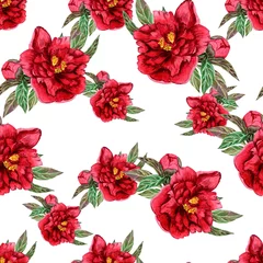Fotobehang Pattern of Red peonies. Passionate flowers on a white background © WI-tuss