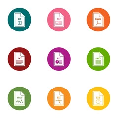 Computer file icons set. Flat set of 9 computer file vector icons for web isolated on white background
