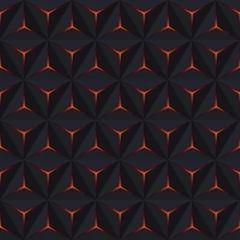 Foto op Plexiglas 3D Abstracte donkere naadloze patroon. Vector geometrische achtergrond met zeshoeken. Rode en oranje kleur