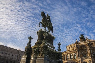 Fototapeta na wymiar Statue of King John of Saxony and Semperoper (The Opera House) on the background, Dresden, Germany
