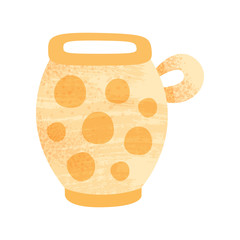Large orange pot with ornament. Vessel for with one handle. Vintage pottery. Flat vector icon with texture