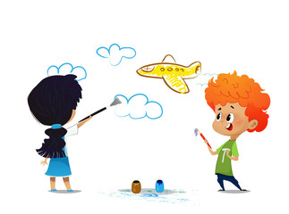 Children drawing in art class