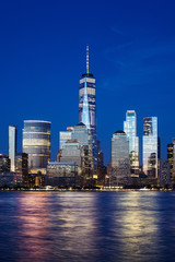 Manhattan skyline at blue hour, New York City, USA.