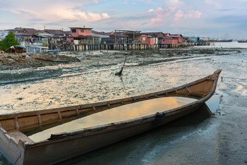 Fototapeta na wymiar Fishing village at Crab Island, selangor Malaysia