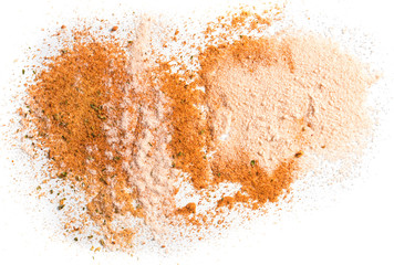 Chilli pepper spices seasoning for soup with vegetables isolated on white background