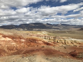 mountains landscape nature landscape view sky air oxygen autumn season grass trees blue yellow sand stone gray brown ridge water river rocks rock blue Altai,Russia open space
