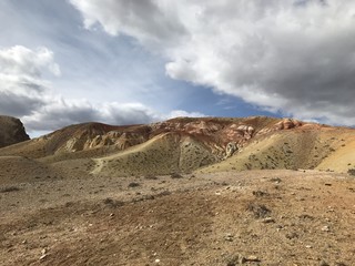 mountains landscape nature landscape view sky air oxygen autumn season grass trees blue yellow sand stone gray brown ridge water river rocks rock blue Altai,Russia open space