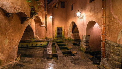 The famous public ancient roman baths on Cefalu, Sicily island, Italy
