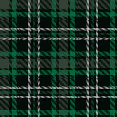 Seamless plaid pattern in black, green and white stripes.