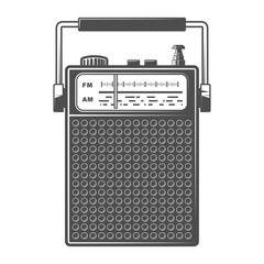 Retro portable radio. Monochrome vintage style isolated vector illustration