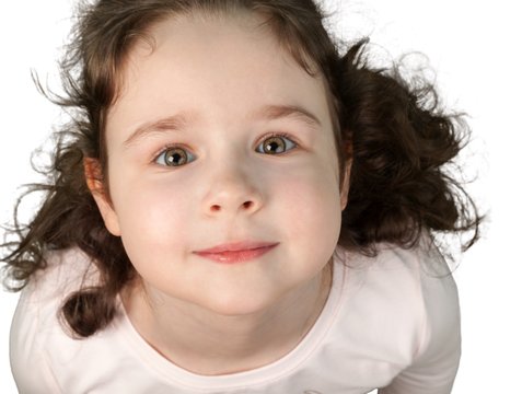 Close Up Top View of Little Girl, Isolated on Transparent