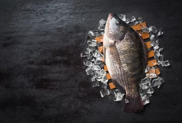 Aluminium Prints Fish Fresh Tilapia fish on iced,top view