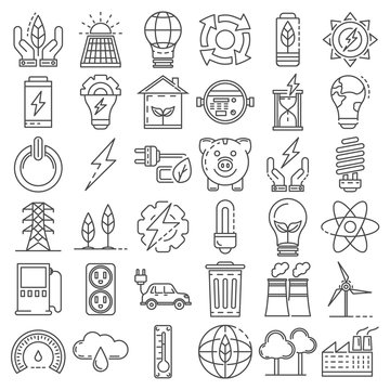 Energy saving icon set. Outline set of energy saving vector icons for web design isolated on white background