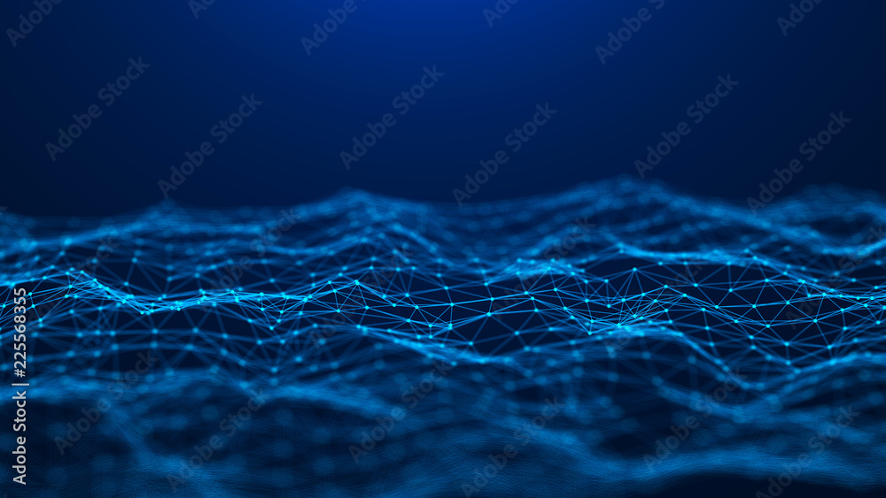 Fototapete Abstract technology background. Network connection. Big data visualization. 4k rendering.