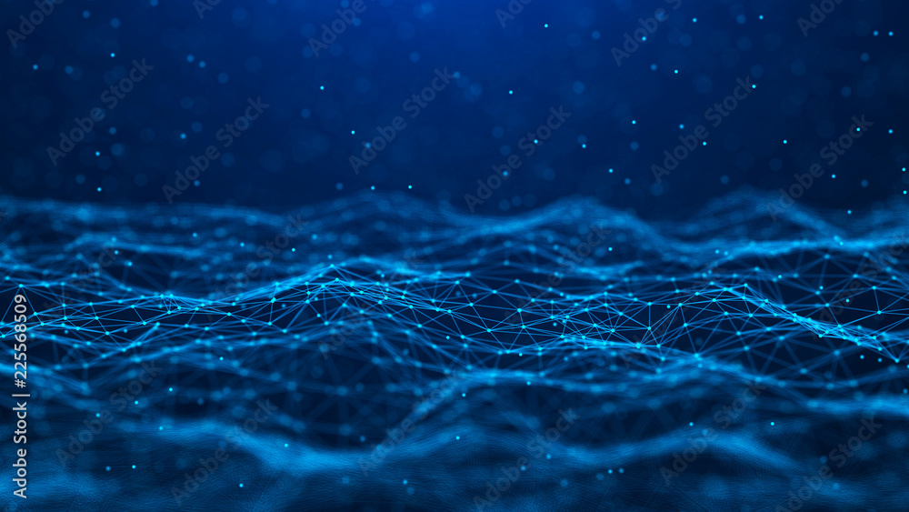 Poster Abstract technology background. Network connection. Big data visualization. 4k rendering.