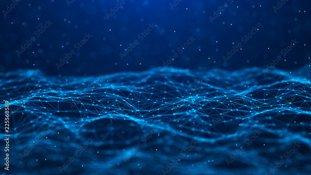 Poster Abstract technology background. Network connection. Big data visualization. 4k rendering.