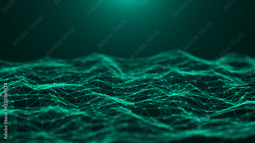 Fototapete Abstract technology background. Network connection. Big data visualization. 4k rendering.