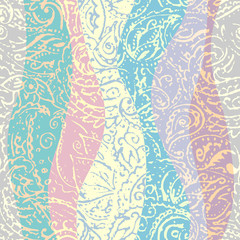 Seamless background pattern. Grunge paisley pattern in collage patchwork style. Ethnic indian style.