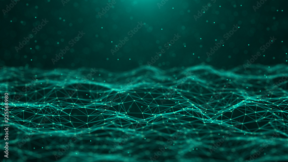 Poster Abstract technology background. Network connection. Big data visualization. 4k rendering.