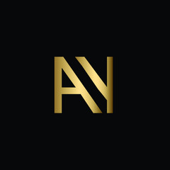 Abstract Minimal Initial Letters AY Logo Design in Black and Gold Color Using Letters A Y